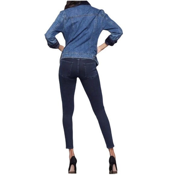 Good American Dark Denim Jacket Faux Fur Trim size Large (3) - Picture 3 of 11